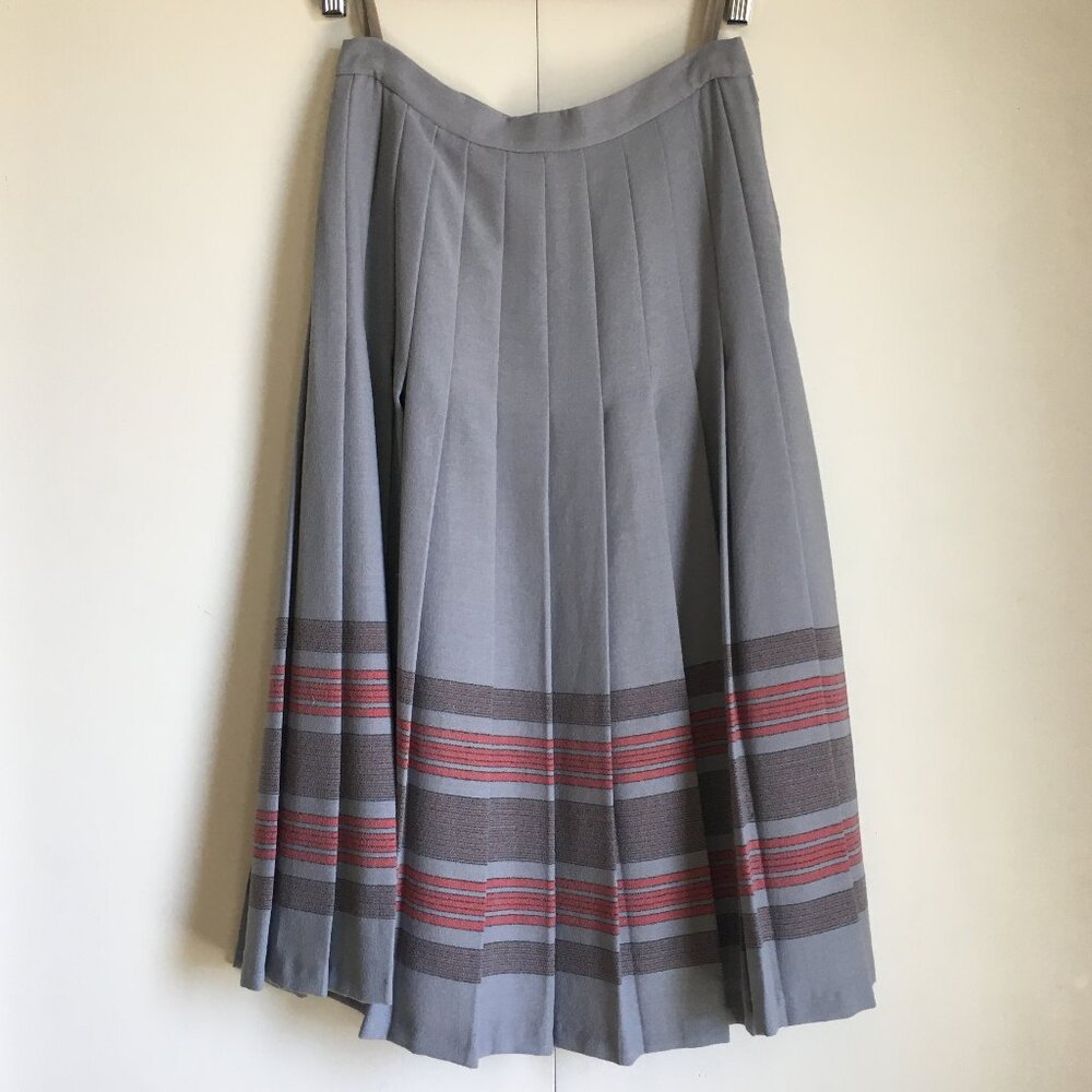Vintage Pleated Wool Plaid Midi Skirt Made in West Germany